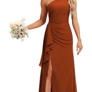 Elegant One-Shoulder Burnt Orange Dress